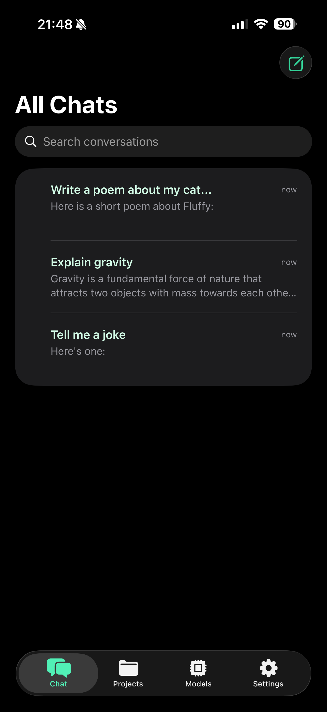Cloaked all chats view showing conversation list